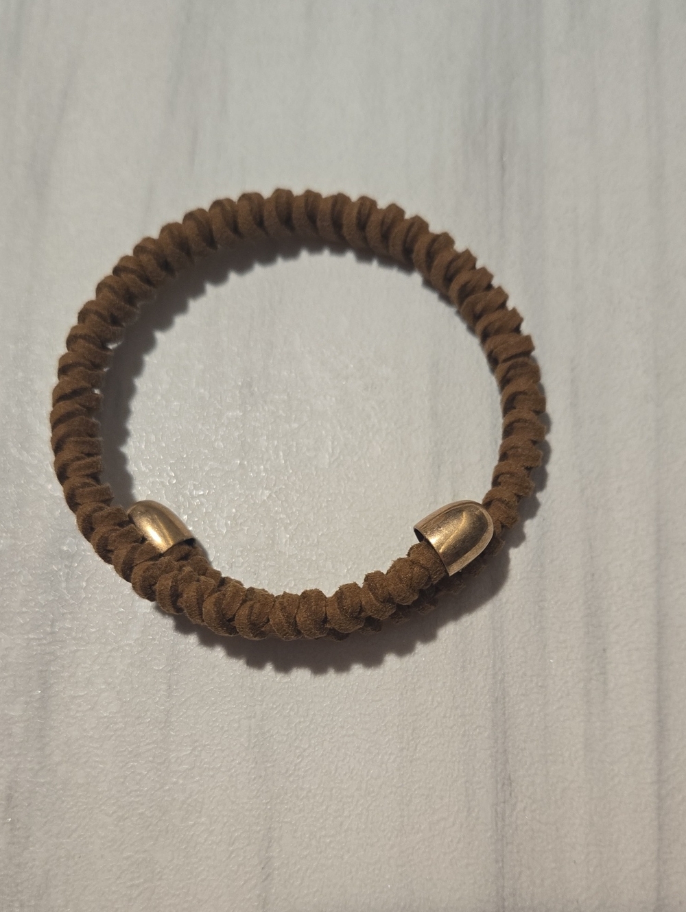 Brown Suede Braided Stretch Bracelet with Gold Accents